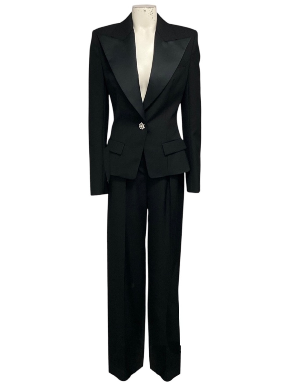 ALEXANDRE VAUTHIER BLACK CRYSTAL EMBELLISHED TUXEDO JACKET AND PANTS SUIT SET